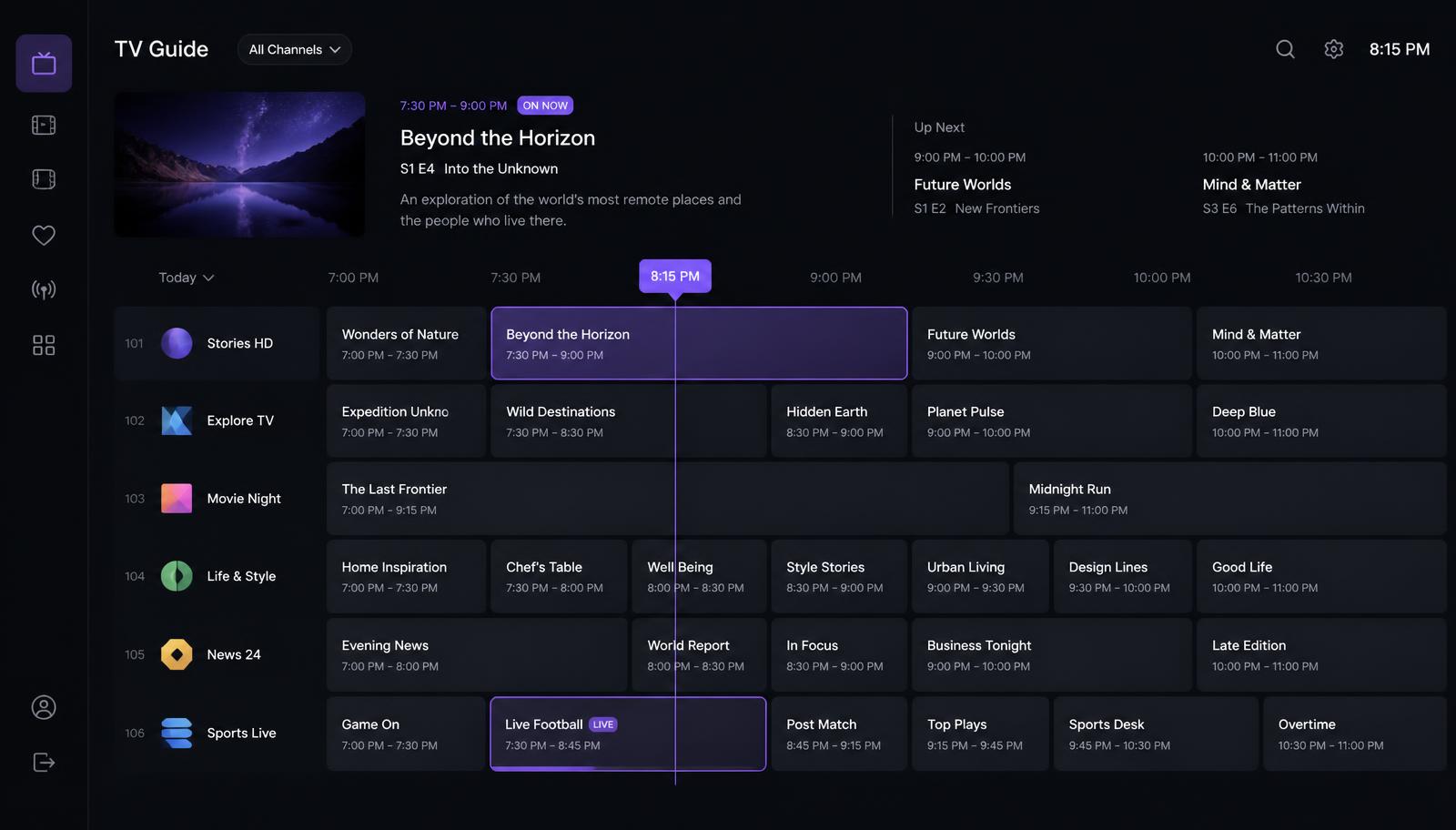Guide des programmes TV de VYRO Premium en pleine largeur